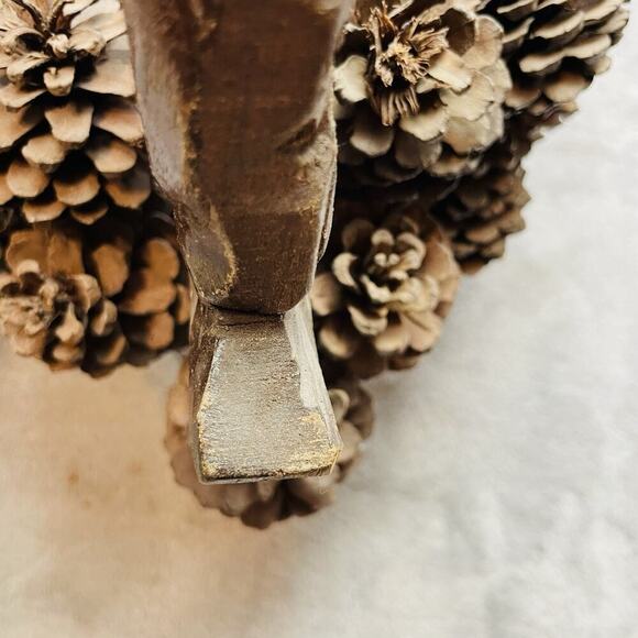 Vintage Handmade Wooden Angel Basket Brown Hand Carved Twig Pinecone Handled - Picture 7 of 11